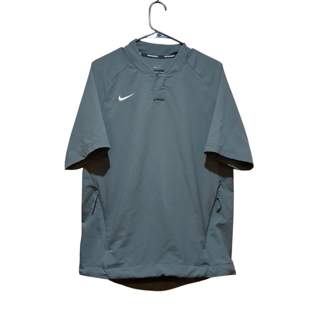 Nike Performance Gray Short Sleeve Baseball Pullover With Hand Pockets. Mens MED